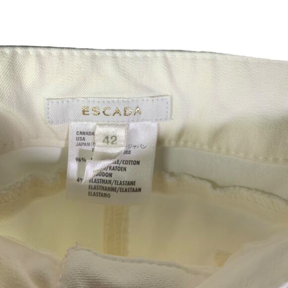 ESCADA Pants Womens Sz 12 Creamy White Straight Leg Cotton Jean Mid-Rise Stretch - Picture 2 of 10